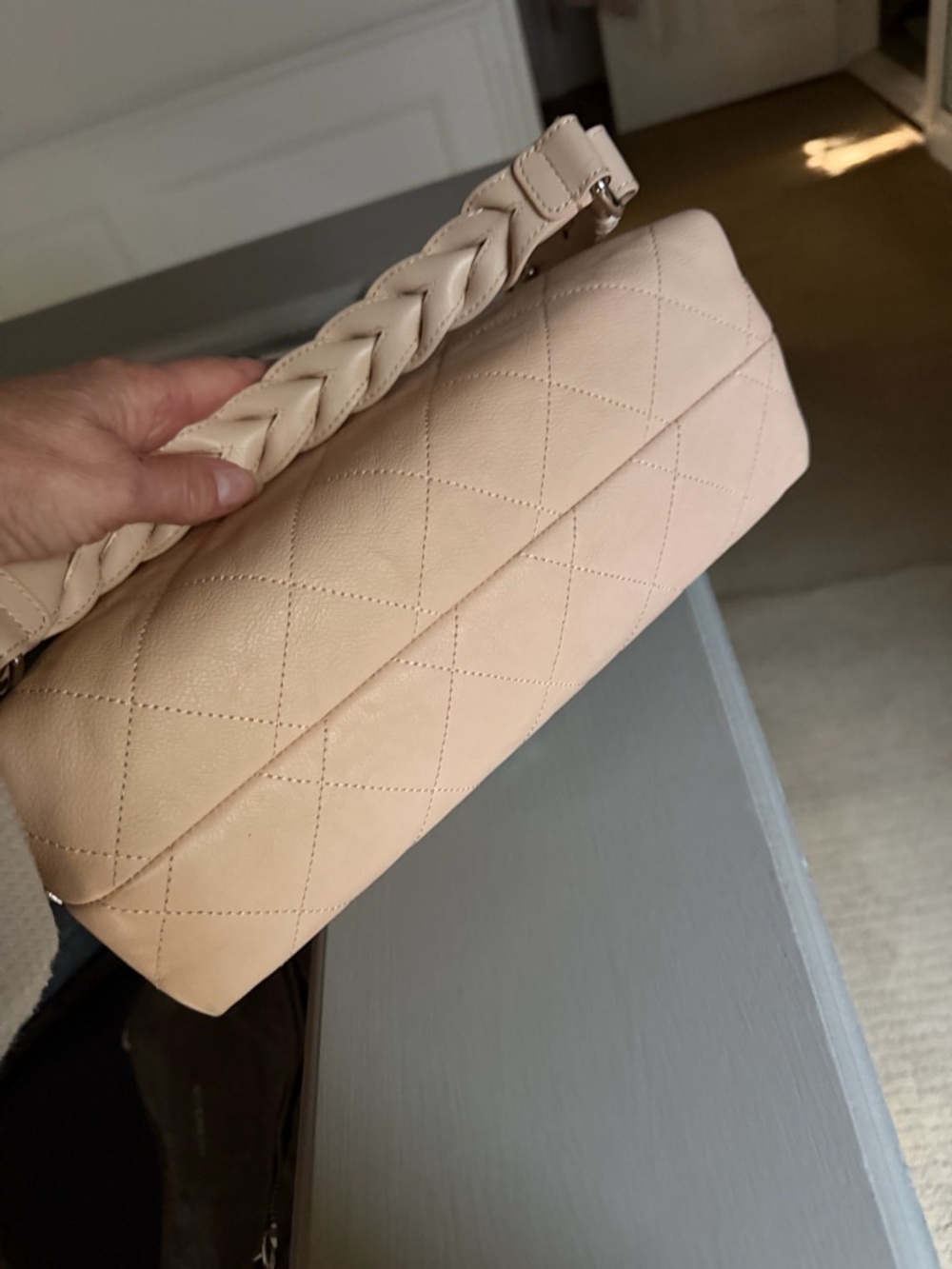 CHANEL Quilted Shoulder Bag in Light Beige with Silver Hardware - Picture 6 of 8